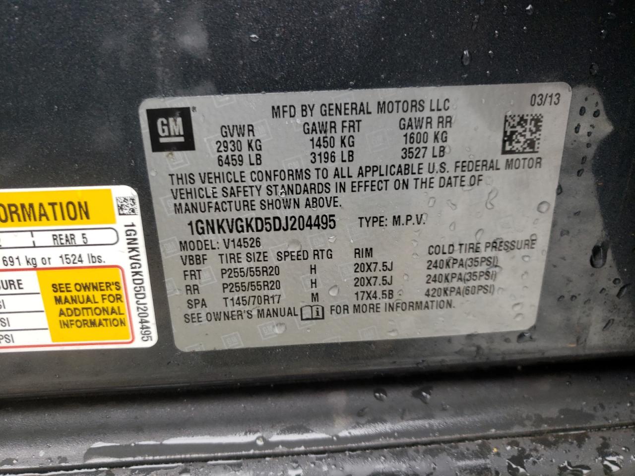 Photo 10 from auction – 2013 CHEVROLET TRAVERSE L with VIN 1GNKVGKD5DJ204495