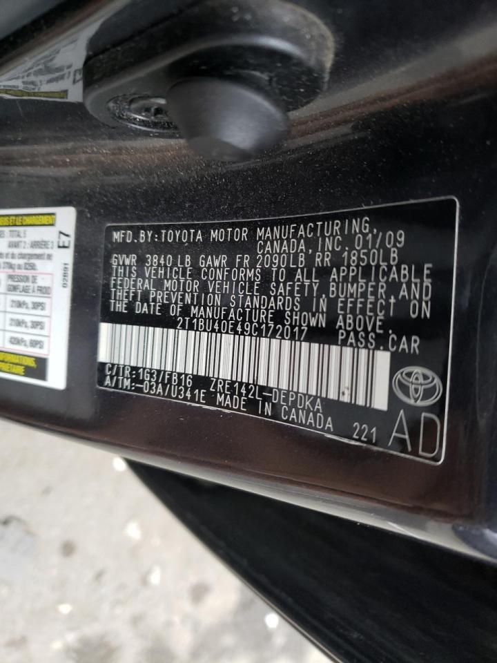 صورة رقم 10 من المزاد - 2009 TOYOTA COROLLA BA مع VIN 2T1BU40E49C172017