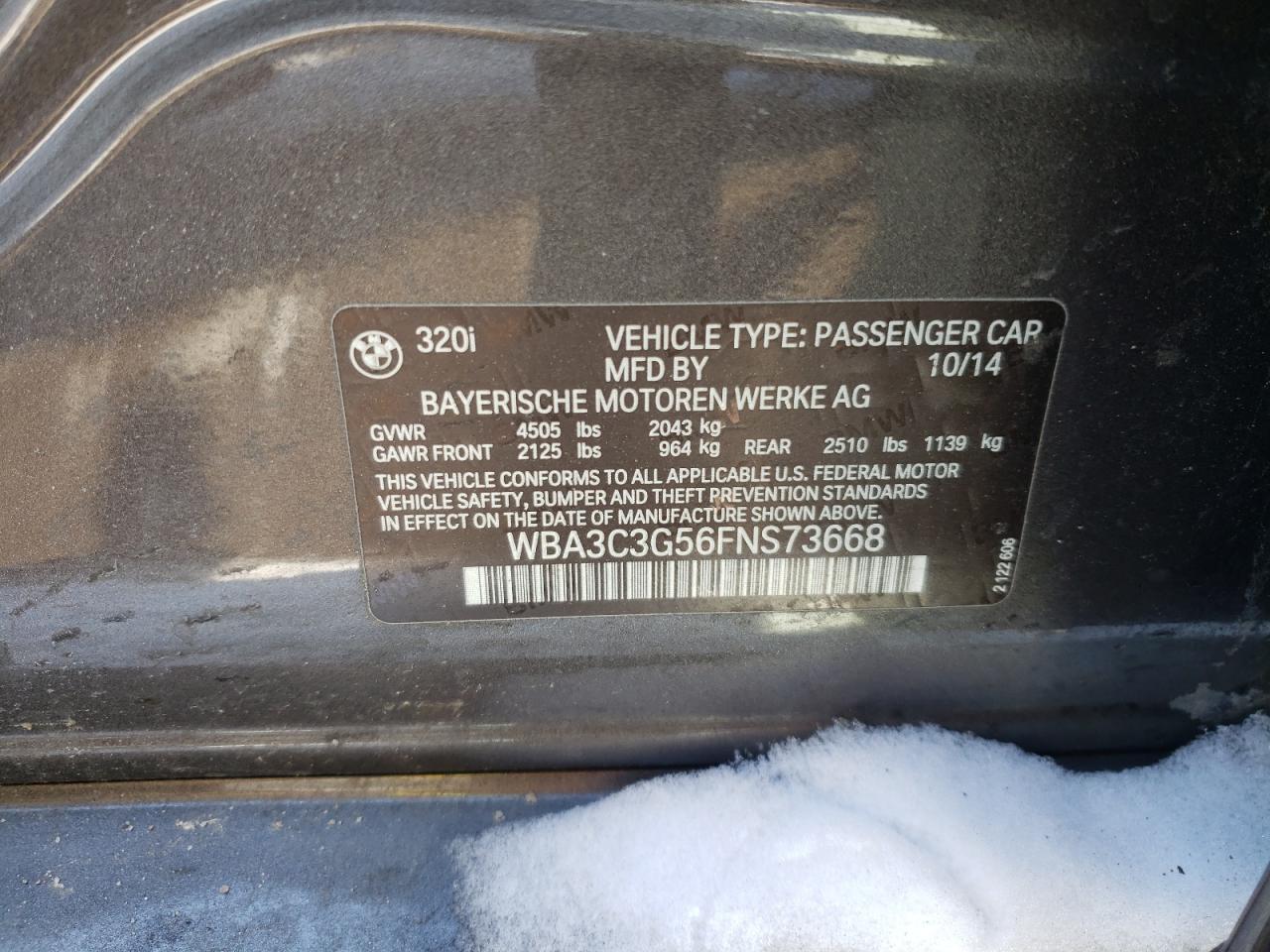 Photo 10 from auction – 2015 BMW 320 I XDRI with VIN WBA3C3G56FNS73668