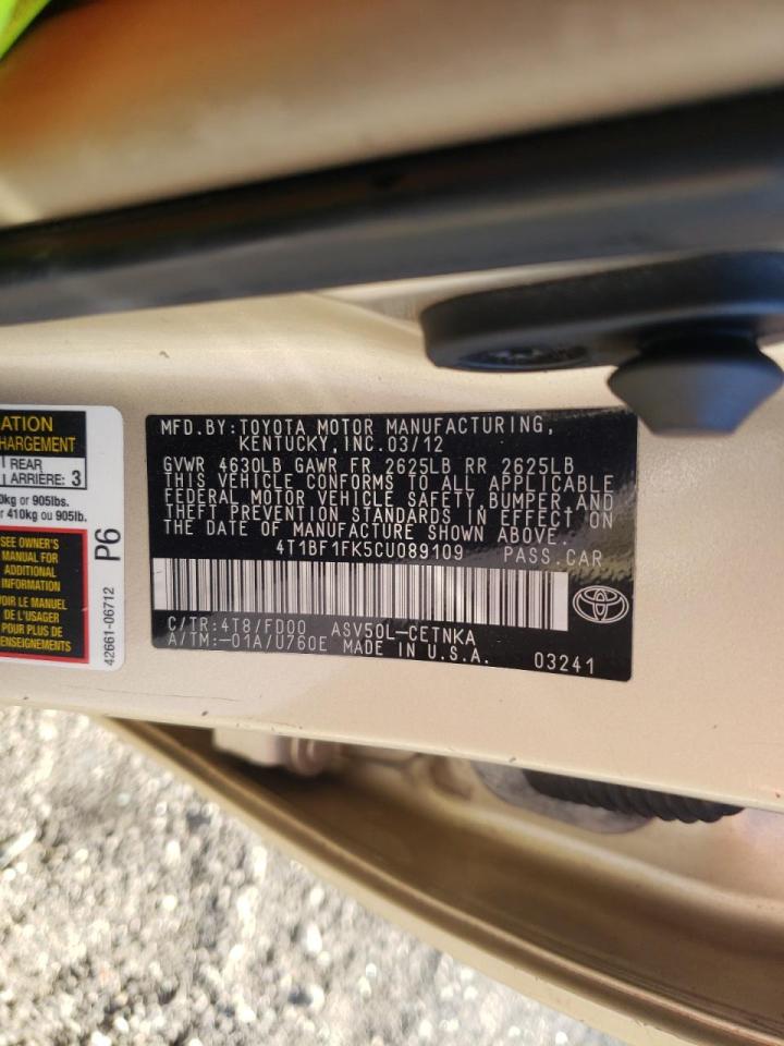 Photo 10 from auction – 2012 TOYOTA CAMRY BASE with VIN 4T1BF1FK5CU089109