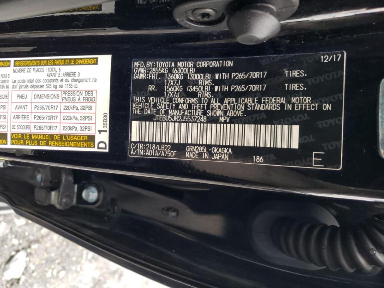 Photo 10 from auction – 2018 TOYOTA 4RUNNER SR with VIN JTEBU5JR2J5537248