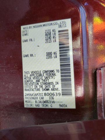 Photo 10 from auction – 2012 NISSAN MAXIMA S with VIN 1N4AA5AP2CC800639