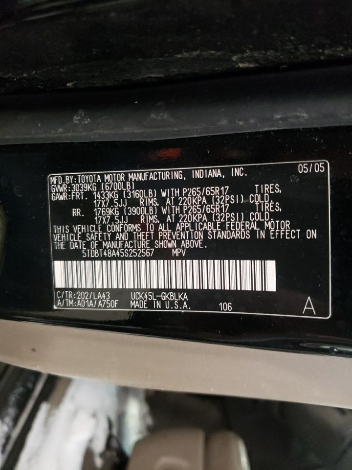Photo 10 from auction – 2005 TOYOTA SEQUOIA LI with VIN 5TDBT48A45S252567