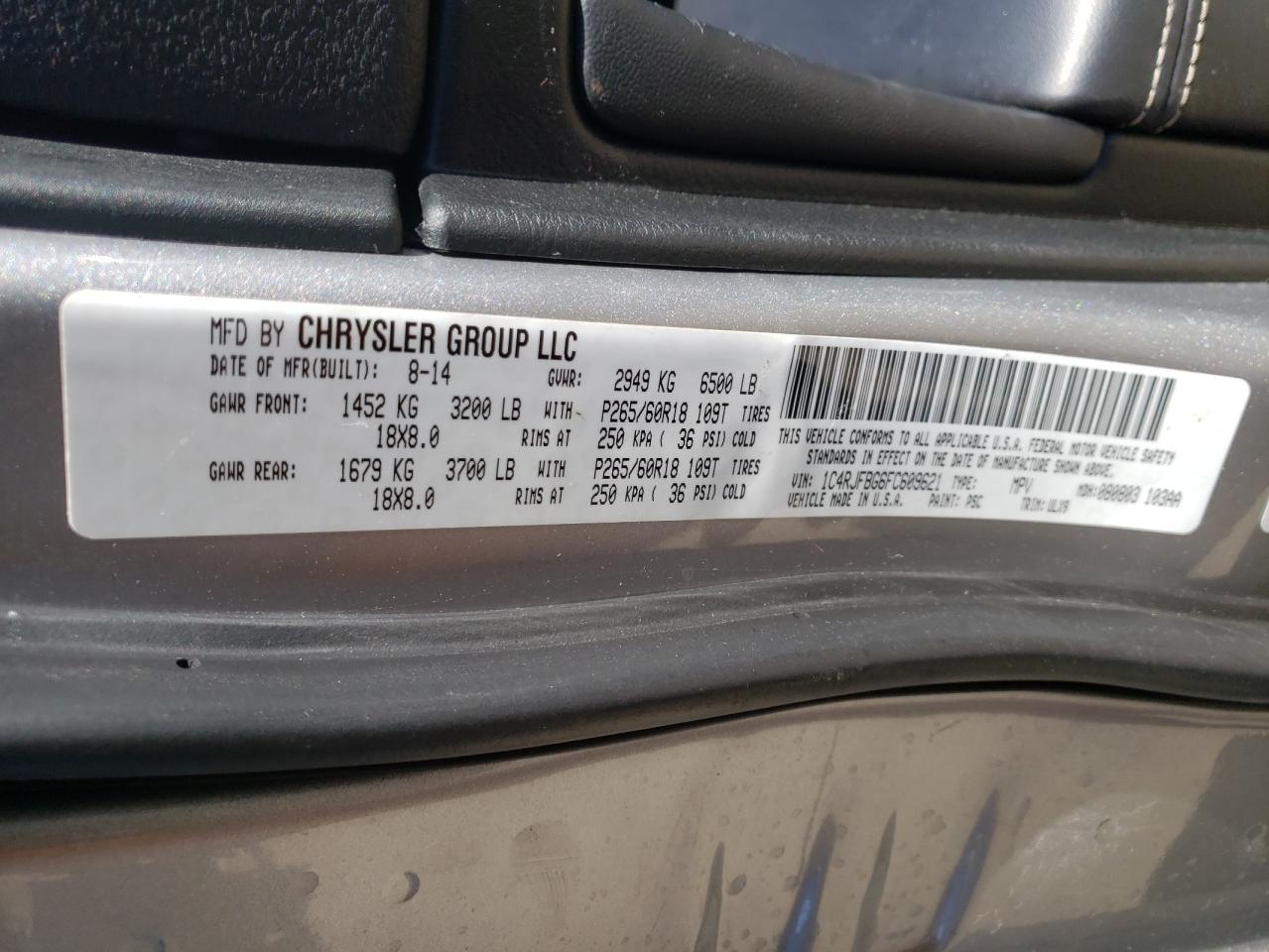 Photo 10 from auction – 2015 JEEP GRAND CHER with VIN 1C4RJFBG6FC609621