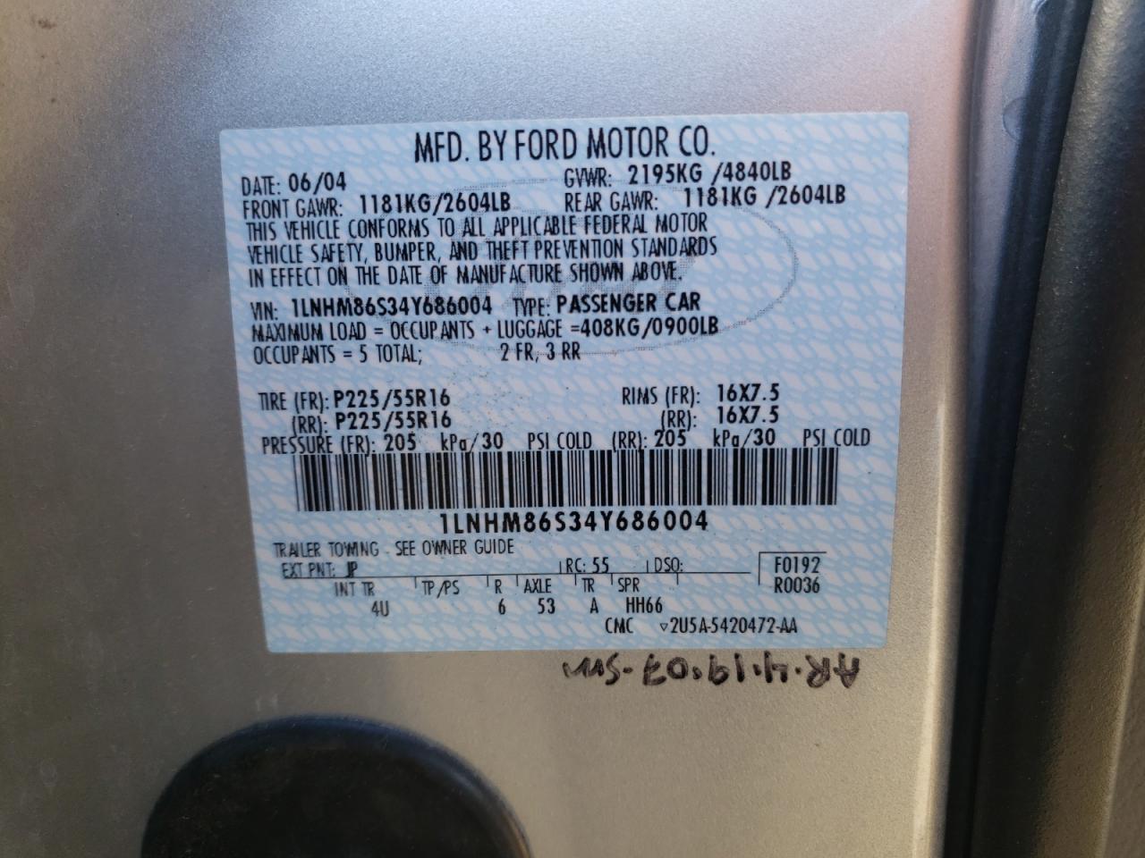 Photo 10 from auction – 2004 LINCOLN LS with VIN 1LNHM86S34Y686004