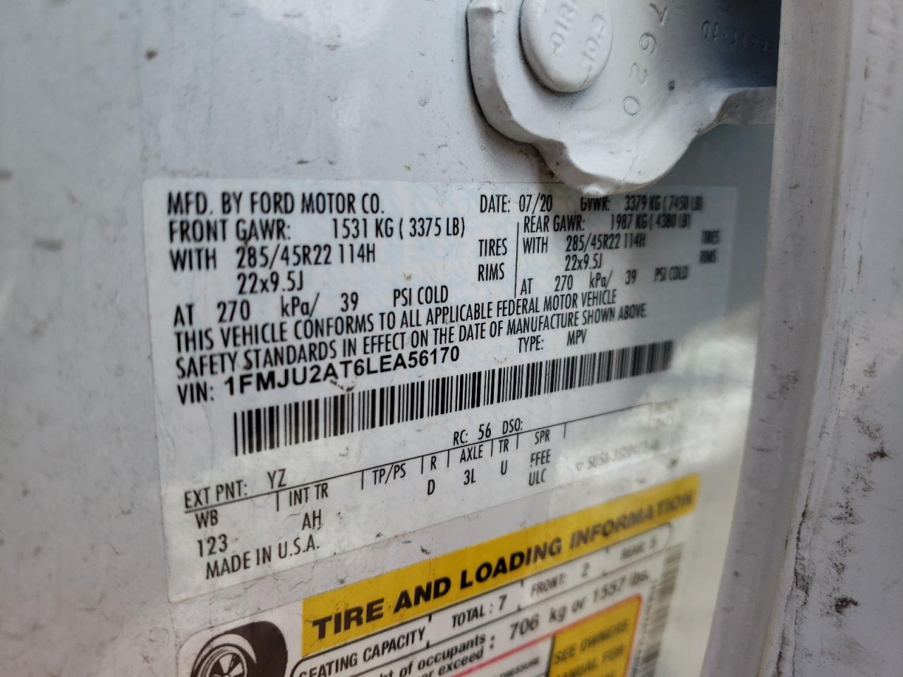 Photo 10 from auction – 2020 FORD EXPEDITION with VIN 1FMJU2AT6LEA56170