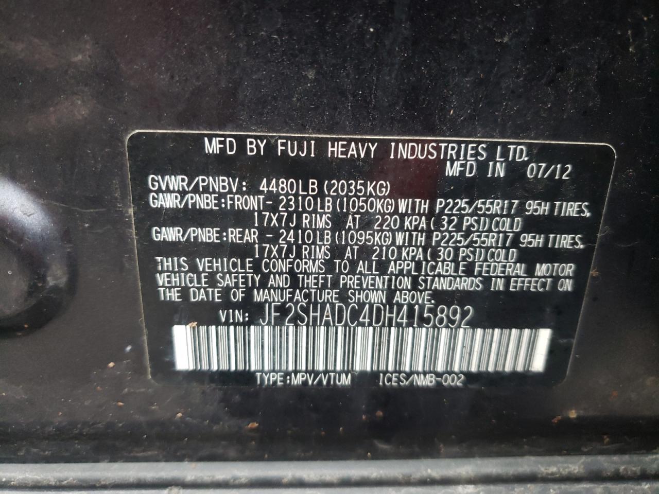 Photo 10 from auction – 2013 SUBARU FORESTER 2 with VIN JF2SHADC4DH415892