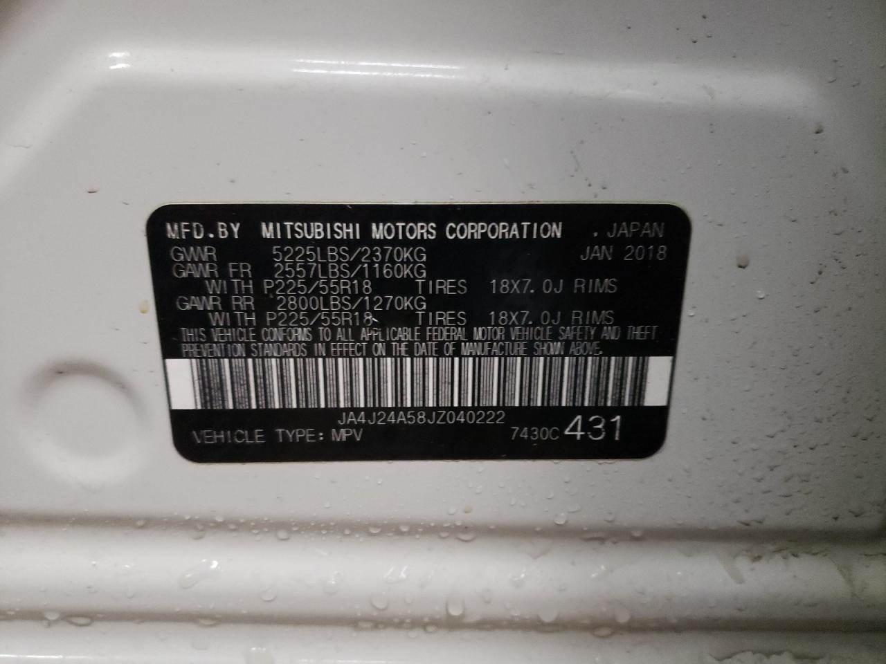Photo 10 from auction – 2018 MITSUBISHI OUTLANDER with VIN JA4J24A58JZ040222