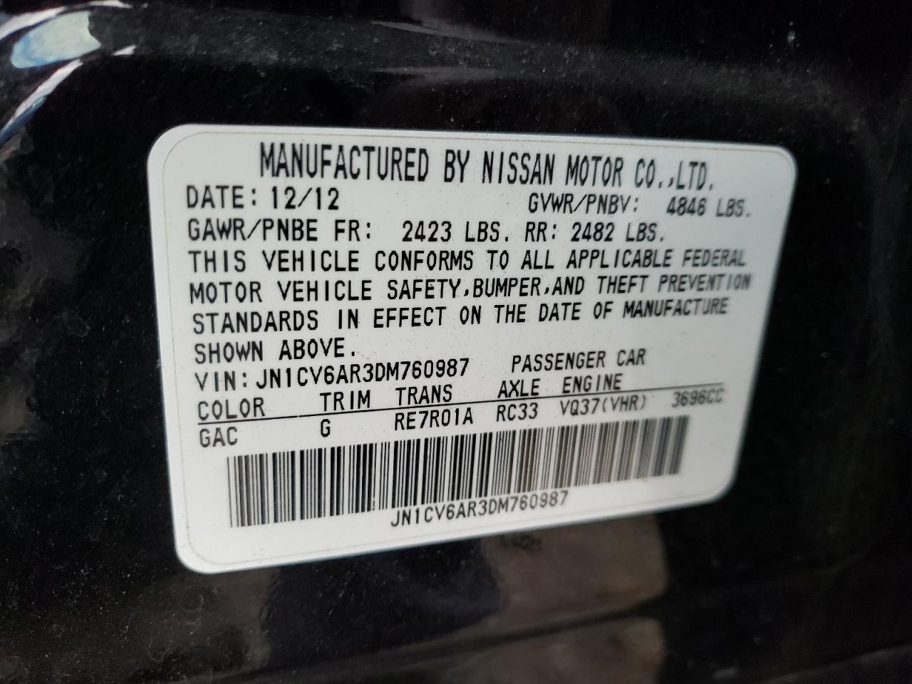 Photo 10 from auction – 2013 INFINITI G37 with VIN JN1CV6AR3DM760987