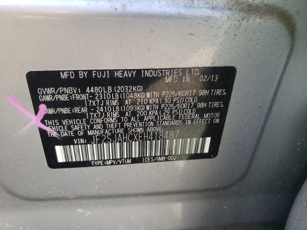 Photo 10 from auction – 2014 SUBARU FORESTER 2 with VIN JF2SJAHCXEH418487