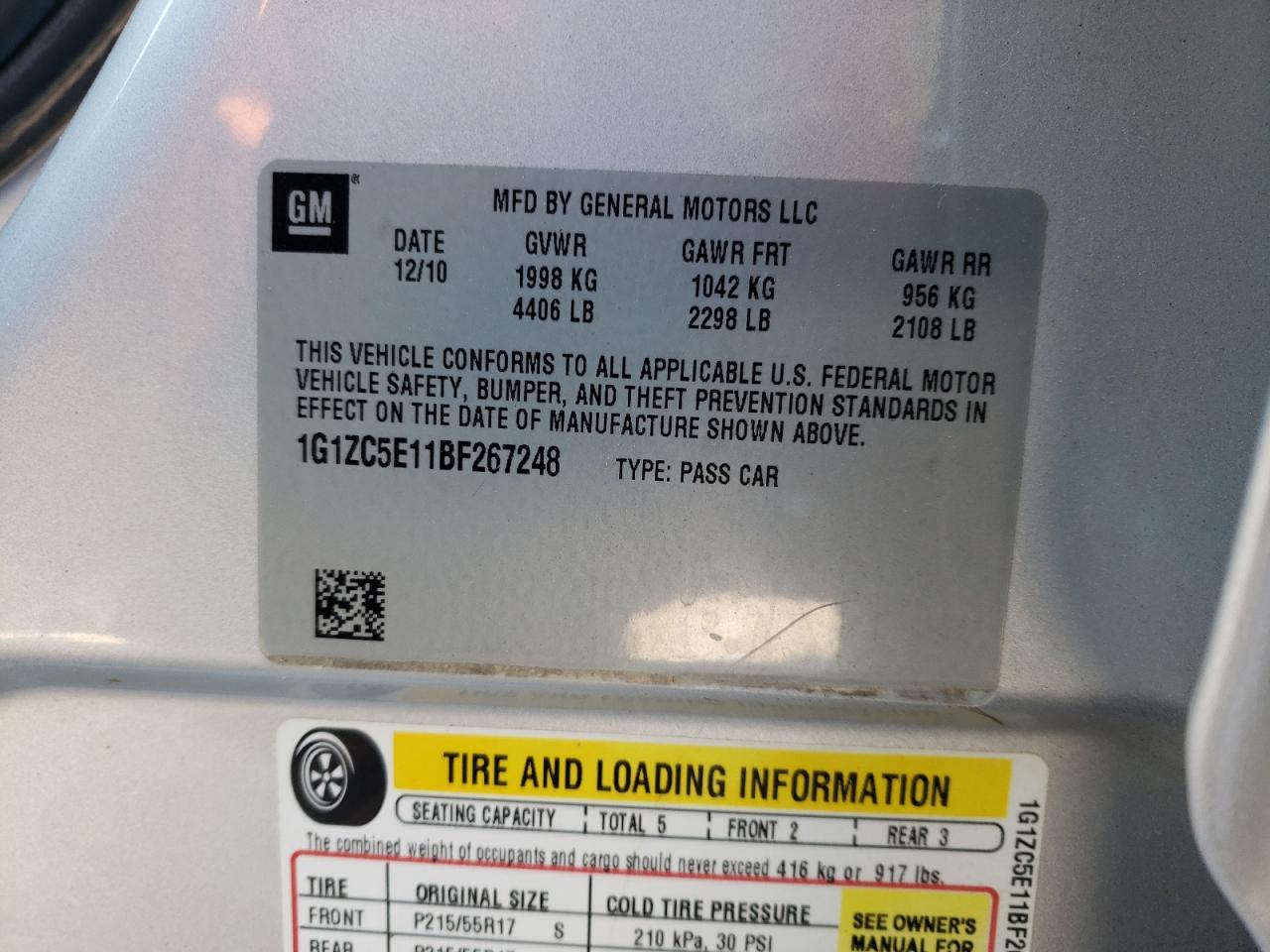 Photo 10 from auction – 2011 CHEVROLET MALIBU 1LT with VIN 1G1ZC5E11BF267248