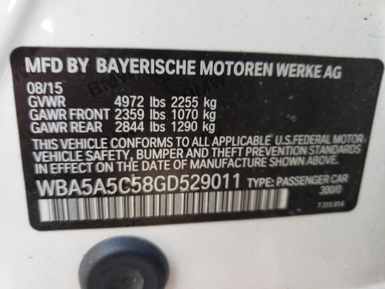 Photo 10 from auction – 2016 BMW 528 I with VIN WBA5A5C58GD529011
