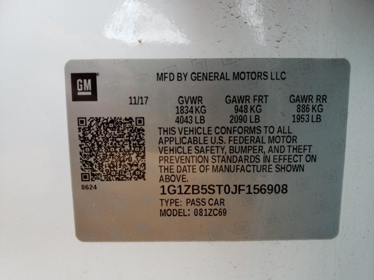 Photo 10 from auction – 2018 CHEVROLET MALIBU LS with VIN 1G1ZB5ST0JF156908