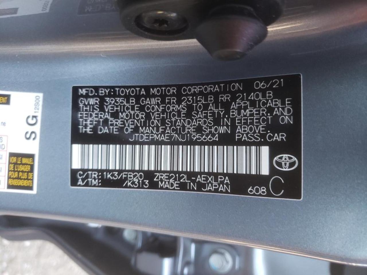 Photo 10 from auction – 2022 TOYOTA COROLLA LE with VIN JTDEPMAE7NJ195664
