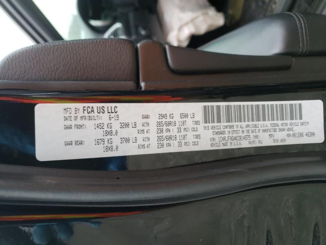 Photo 10 from auction – 2019 JEEP GRAND CHER with VIN 1C4RJFAG4KC814575