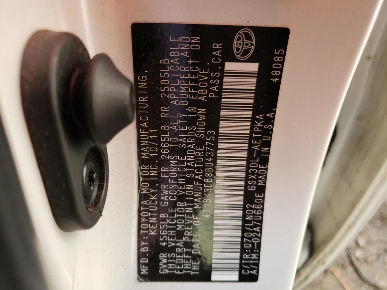 Фото 10 с аукциона – 2011 TOYOTA AVALON BAS с VIN 4T1BK3DB8BU437753