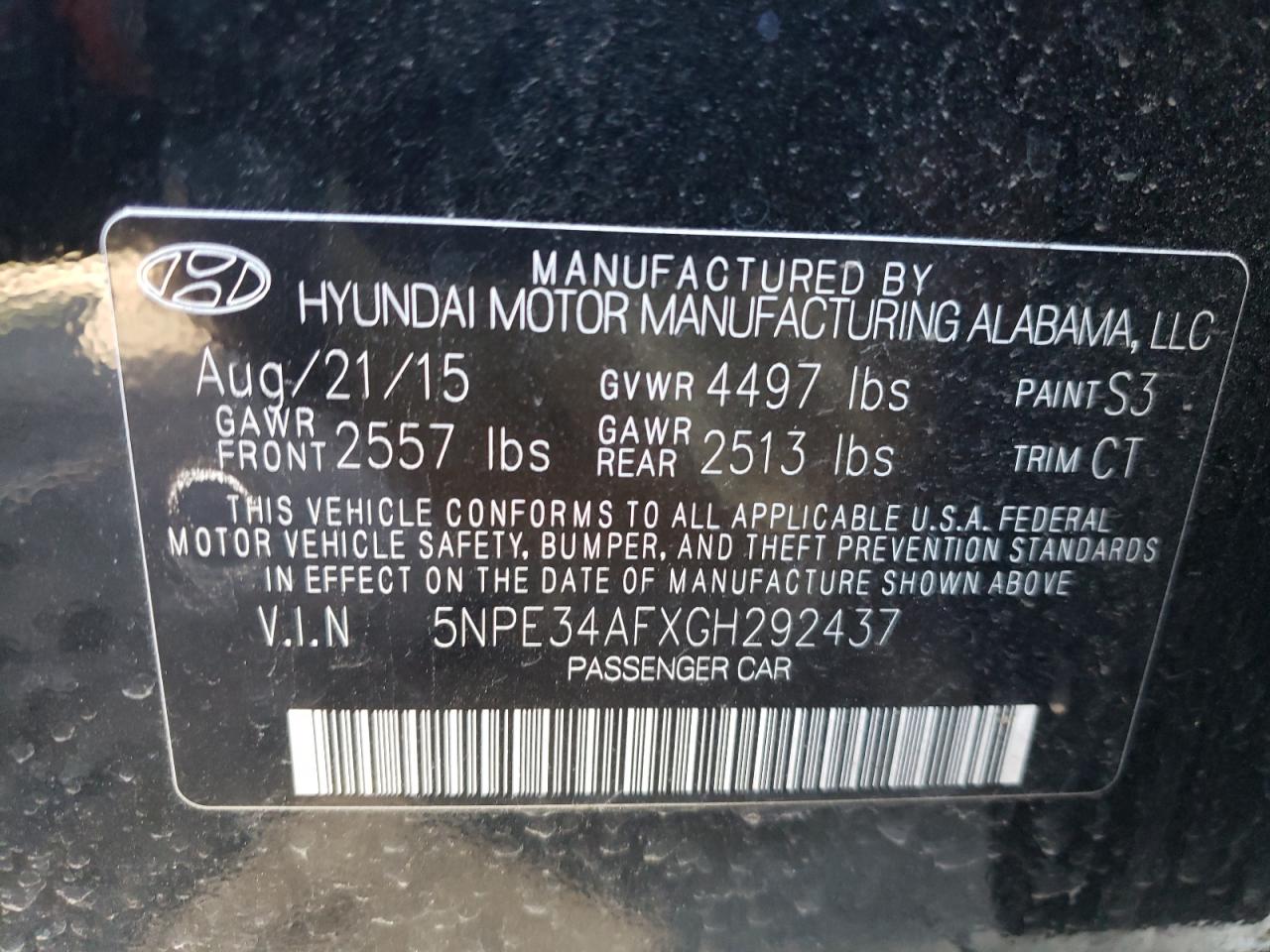Photo 10 from auction – 2016 HYUNDAI SONATA SPO with VIN 5NPE34AFXGH292437