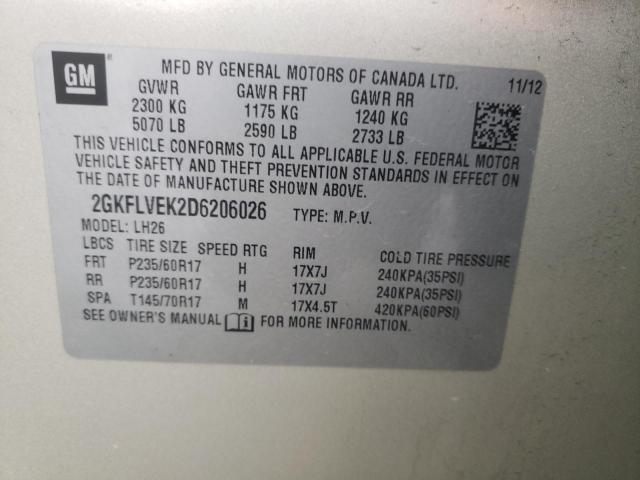Photo 10 from auction – 2013 GMC TERRAIN SL with VIN 2GKFLVEK2D6206026