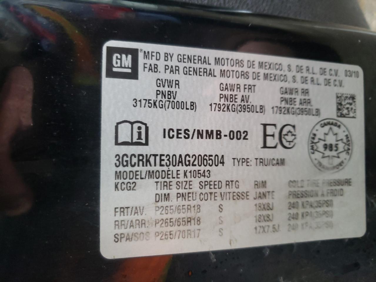 Photo 10 from auction – 2010 CHEVROLET SILVERADO with VIN 3GCRKTE30AG206504