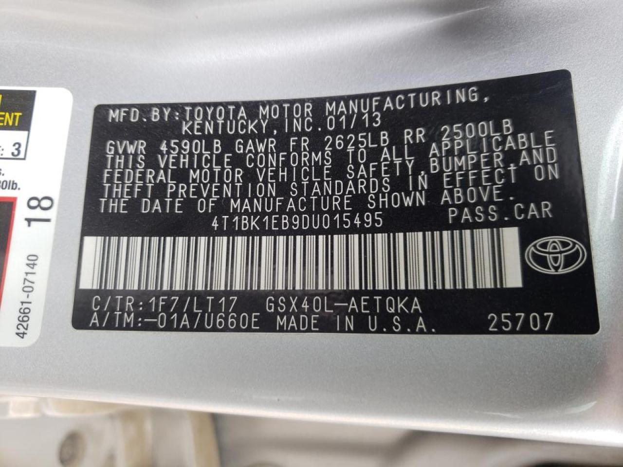 Photo 10 from auction – 2013 TOYOTA AVALON BAS with VIN 4T1BK1EB9DU015495