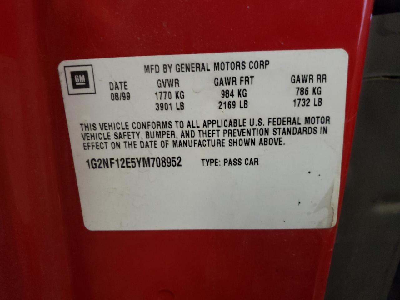 Photo 10 from auction – 2000 PONTIAC GRAND AM S with VIN 1G2NF12E5YM708952