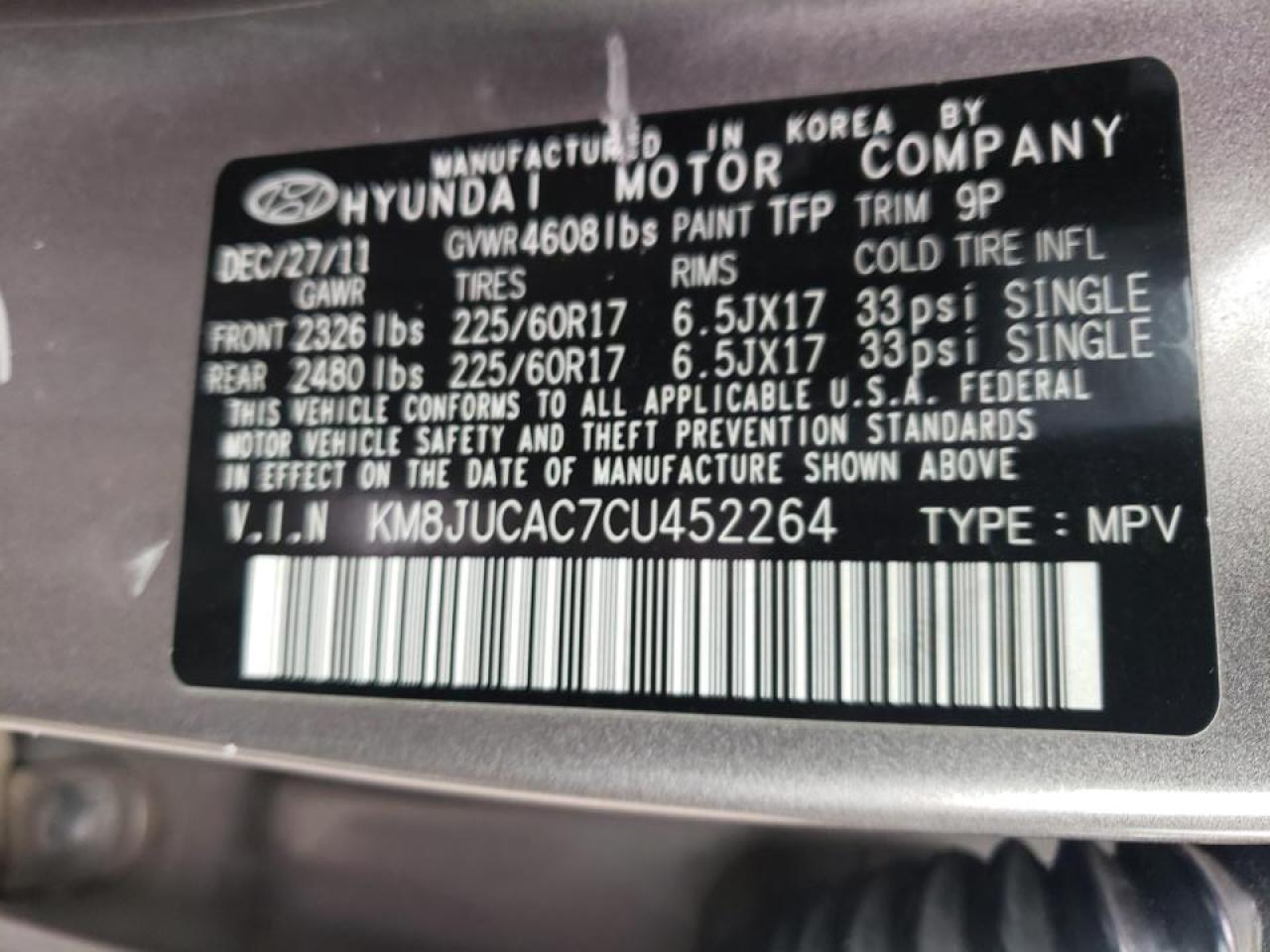 Photo 10 from auction – 2012 HYUNDAI TUCSON GLS with VIN KM8JUCAC7CU452264