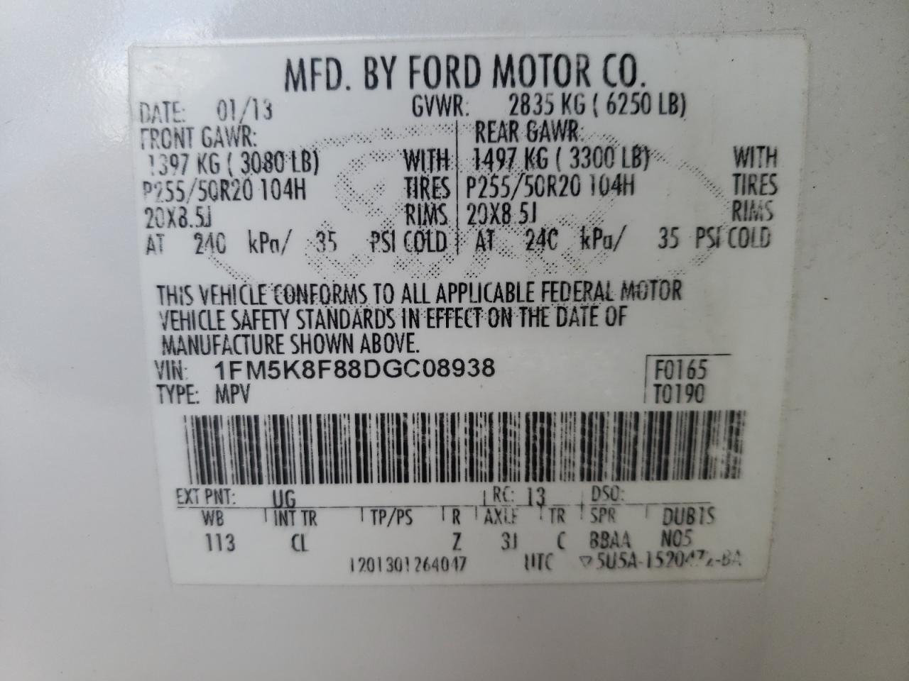 Photo 10 from auction – 2013 FORD EXPLORER L with VIN 1FM5K8F88DGC08938