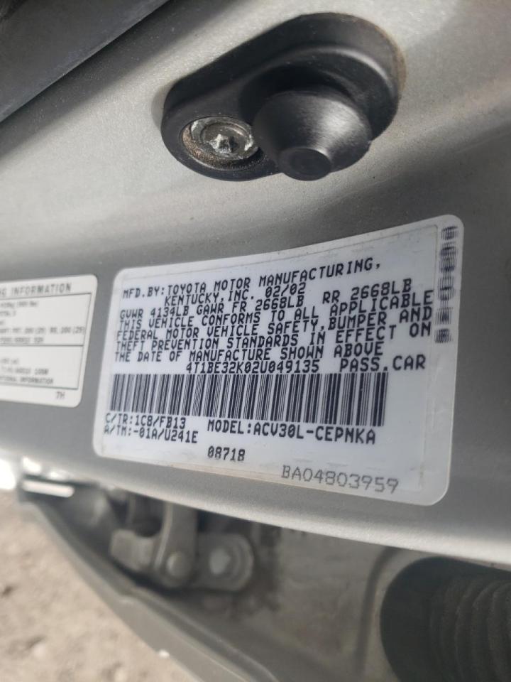Photo 10 from auction – 2002 TOYOTA CAMRY LE with VIN 4T1BE32K02U049135