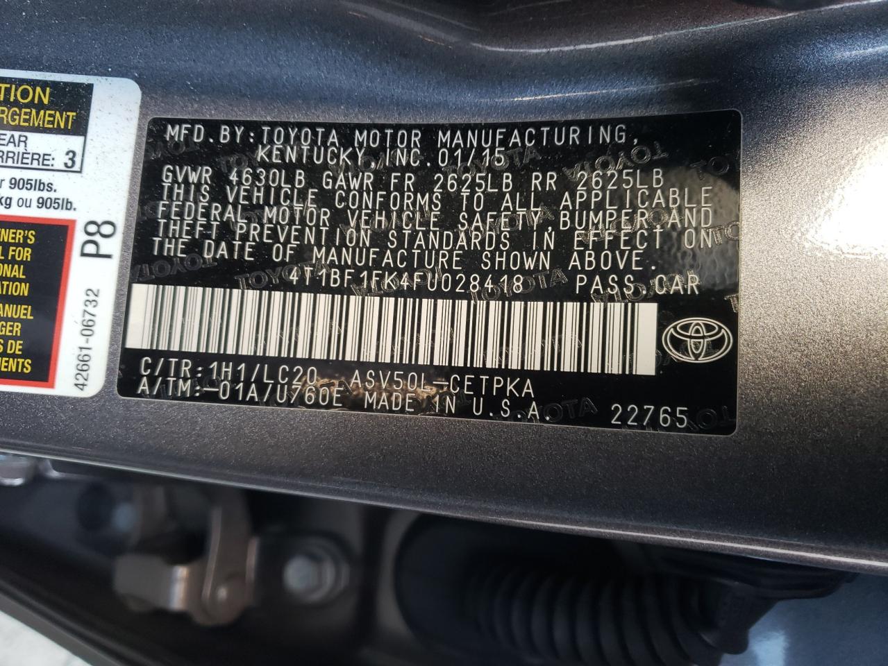 Photo 10 from auction – 2015 TOYOTA CAMRY LE with VIN 4T1BF1FK4FU028418