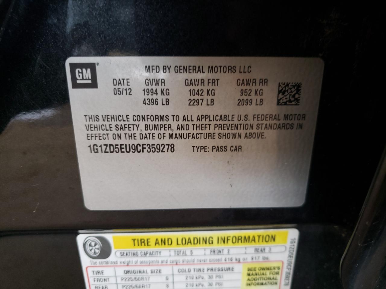 Photo 10 from auction – 2012 CHEVROLET MALIBU 2LT with VIN 1G1ZD5EU9CF359278