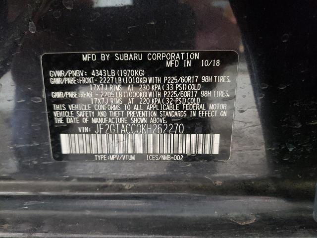 Photo 10 from auction – 2019 SUBARU CROSSTREK with VIN JF2GTACC0KH262270