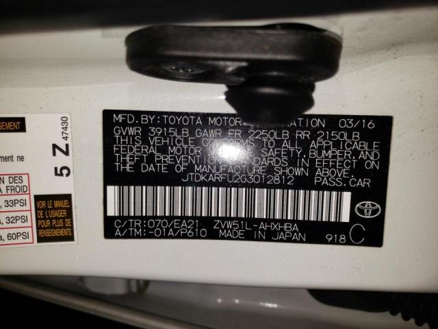 Photo 10 from auction – 2016 TOYOTA PRIUS with VIN JTDKARFU2G3012812