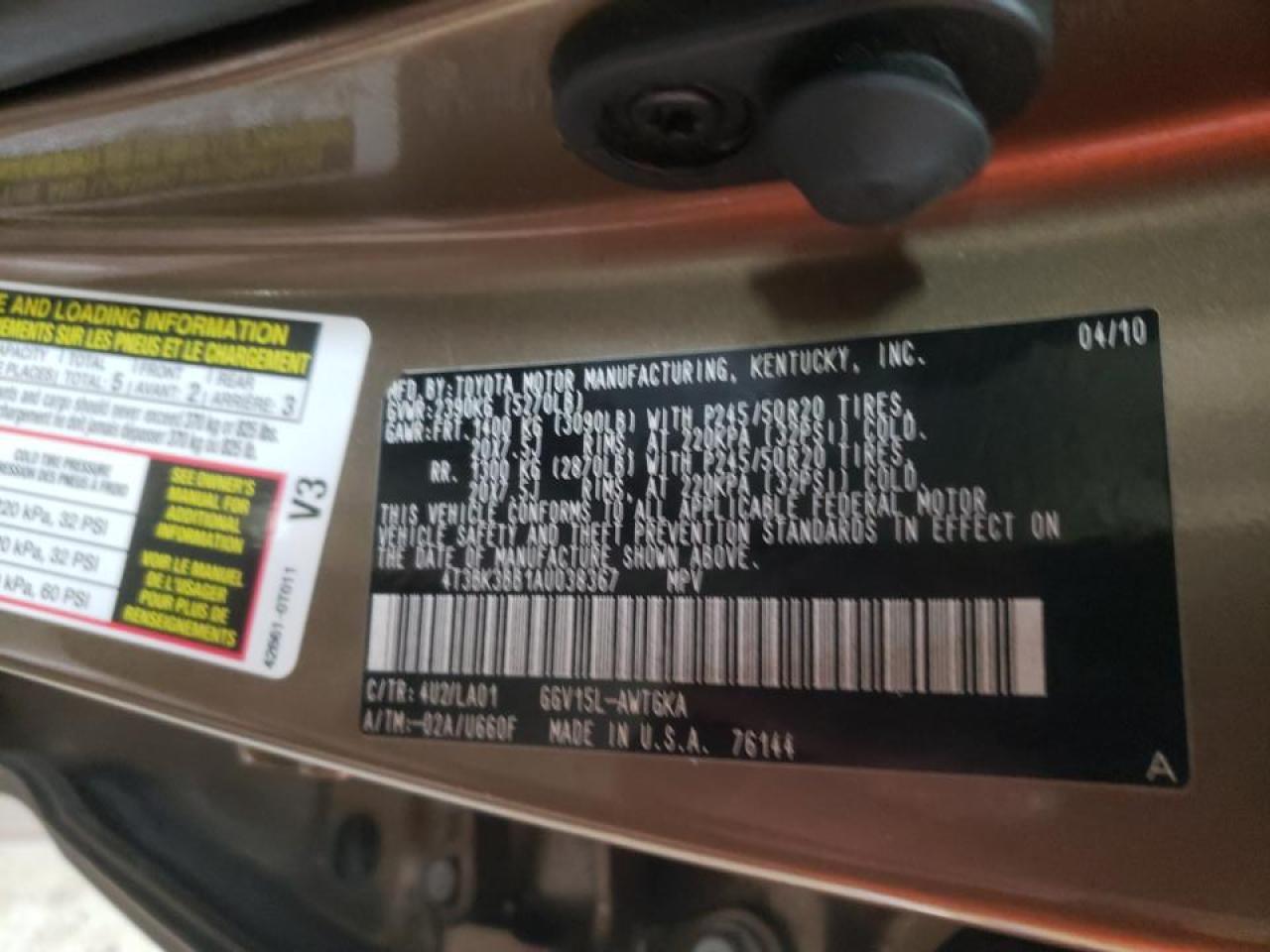 Photo 10 from auction – 2010 TOYOTA VENZA with VIN 4T3BK3BB1AU038367