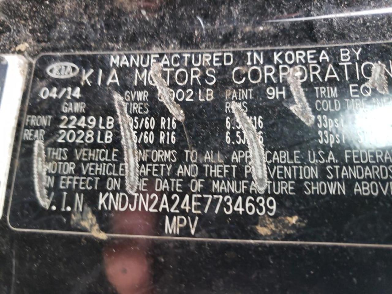 Photo 10 from auction – 2014 KIA SOUL with VIN KNDJN2A24E7734639