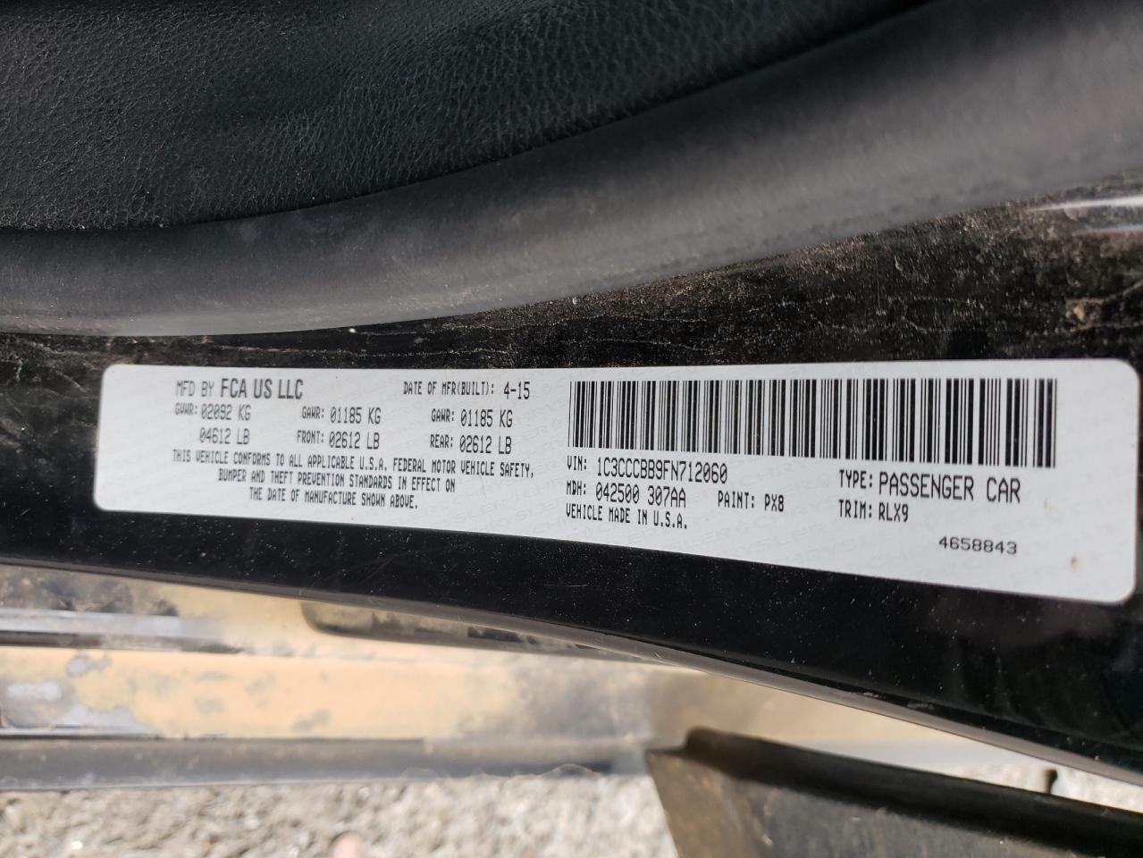 Photo 10 from auction – 2015 CHRYSLER 200 S with VIN 1C3CCCBB9FN712060