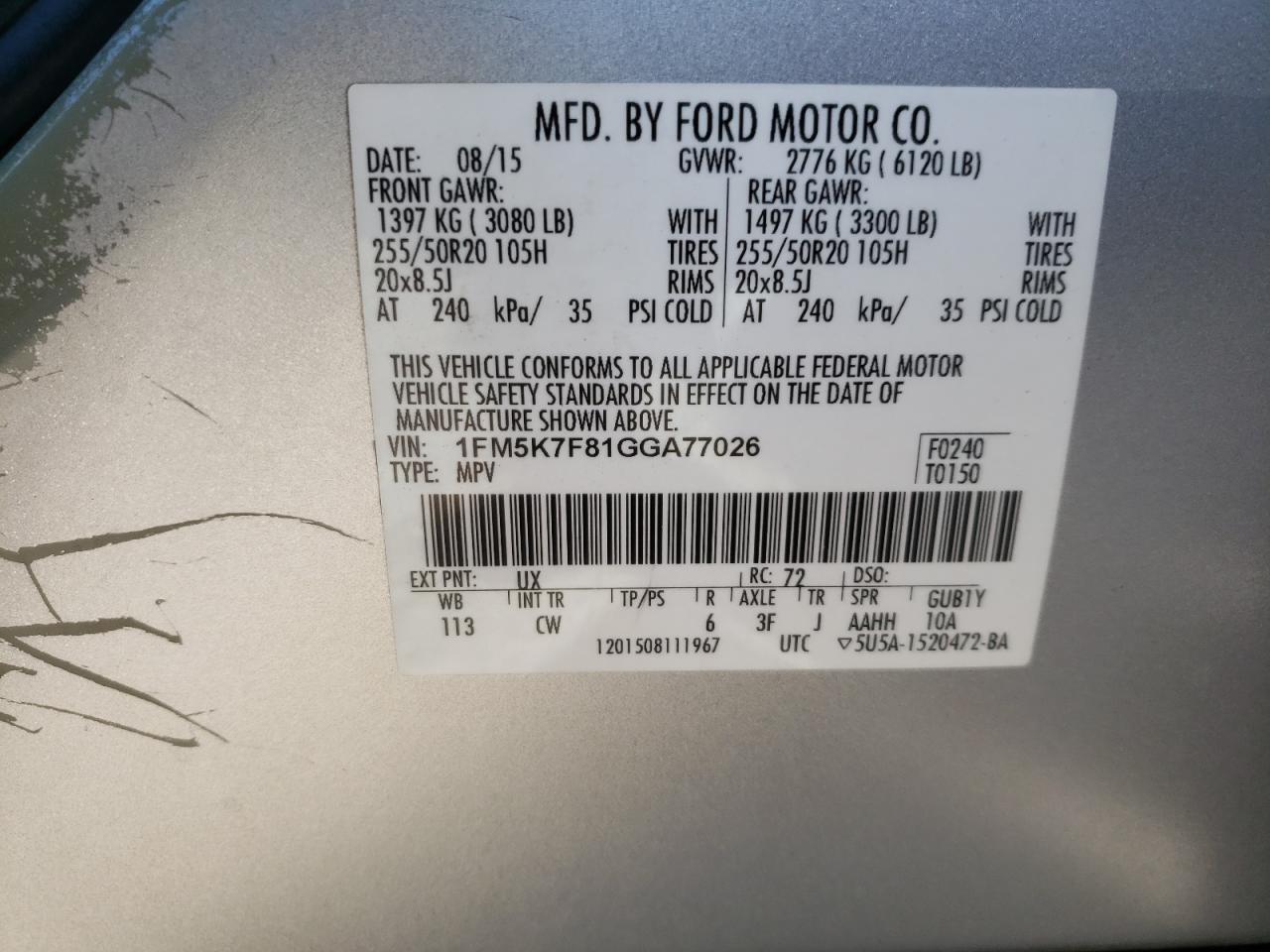 Photo 10 from auction – 2016 FORD EXPLORER L with VIN 1FM5K7F81GGA77026