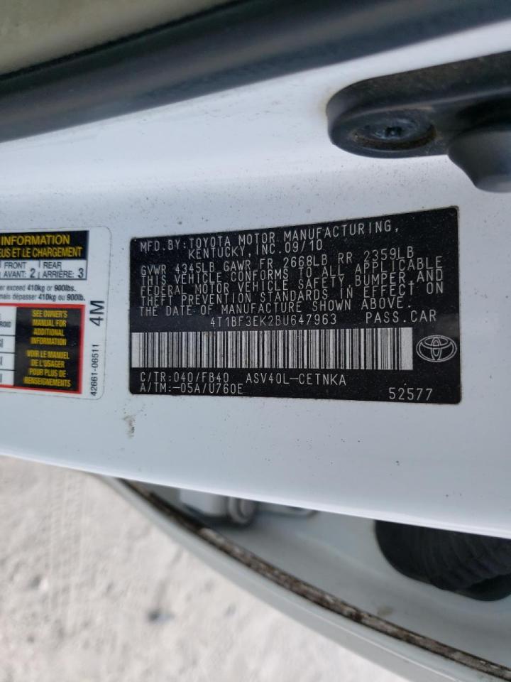 Photo 10 from auction – 2011 TOYOTA CAMRY BASE with VIN 4T1BF3EK2BU647963