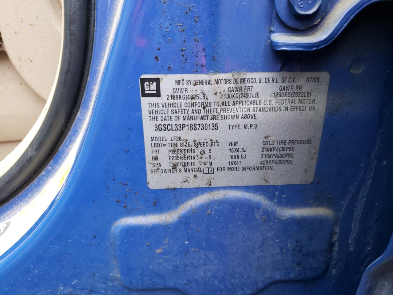 Photo 10 from auction – 2008 SATURN VUE XE with VIN 3GSCL33P18S730135