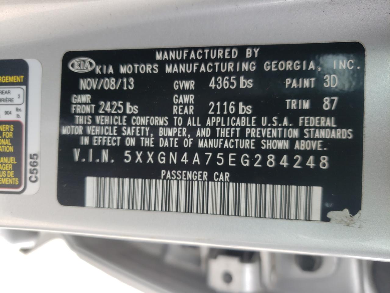 Photo 10 from auction – 2014 KIA OPTIMA EX with VIN 5XXGN4A75EG284248