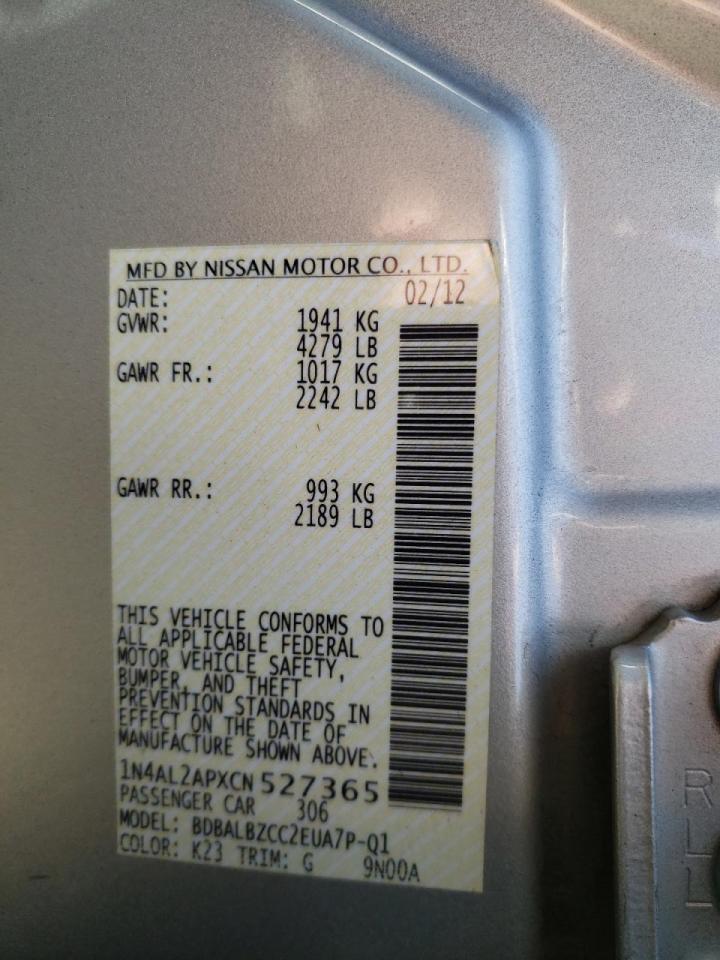 Photo 10 from auction – 2012 NISSAN ALTIMA BAS with VIN 1N4AL2APXCN527365