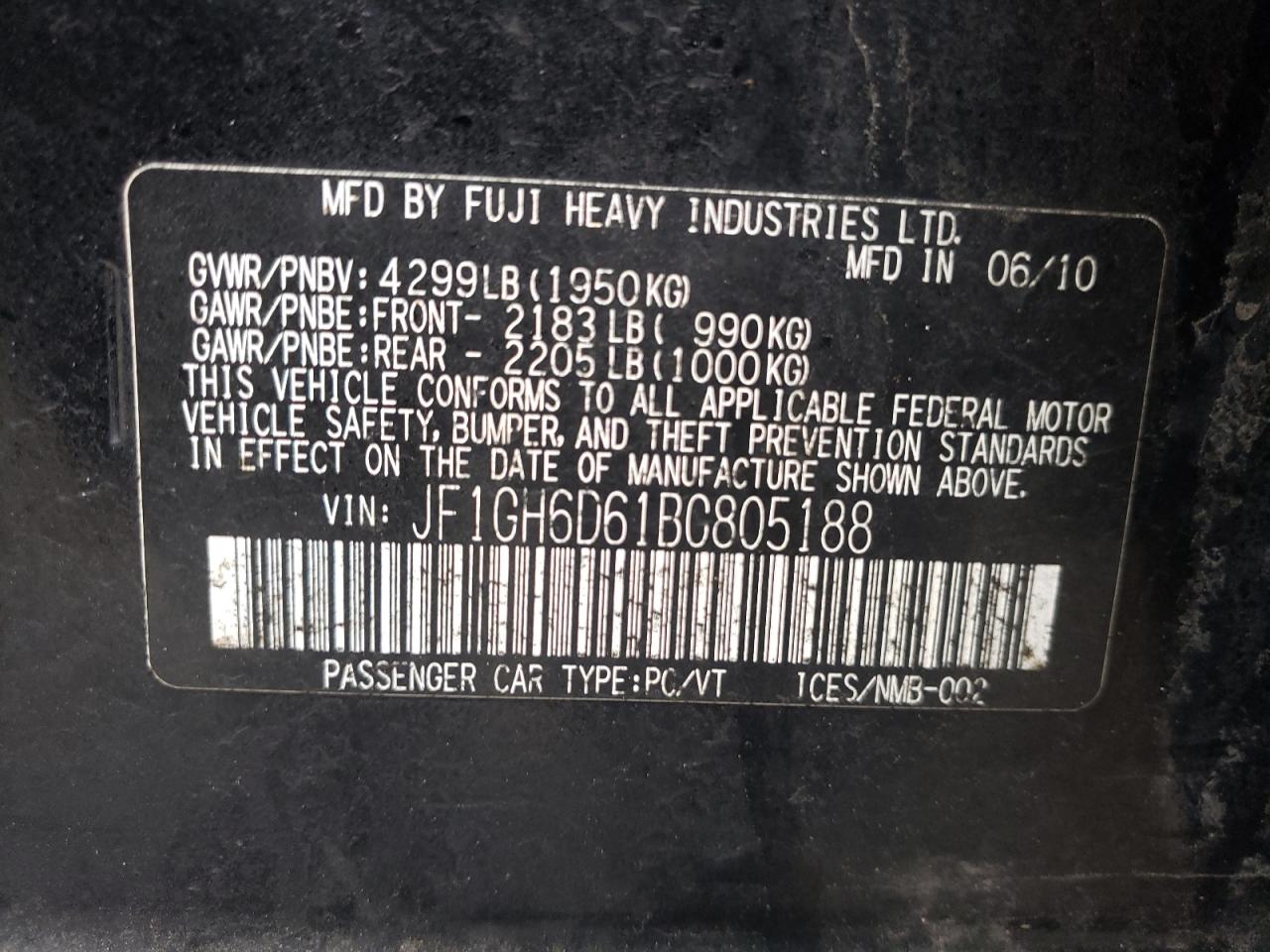 Photo 10 from auction – 2011 SUBARU IMPREZA OU with VIN JF1GH6D61BG805188