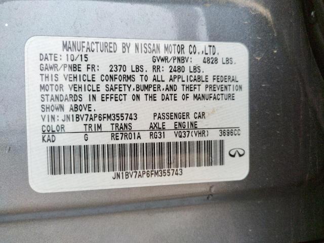 Photo 10 from auction – 2015 INFINITI Q50 BASE with VIN JN1BV7AP6FM355743