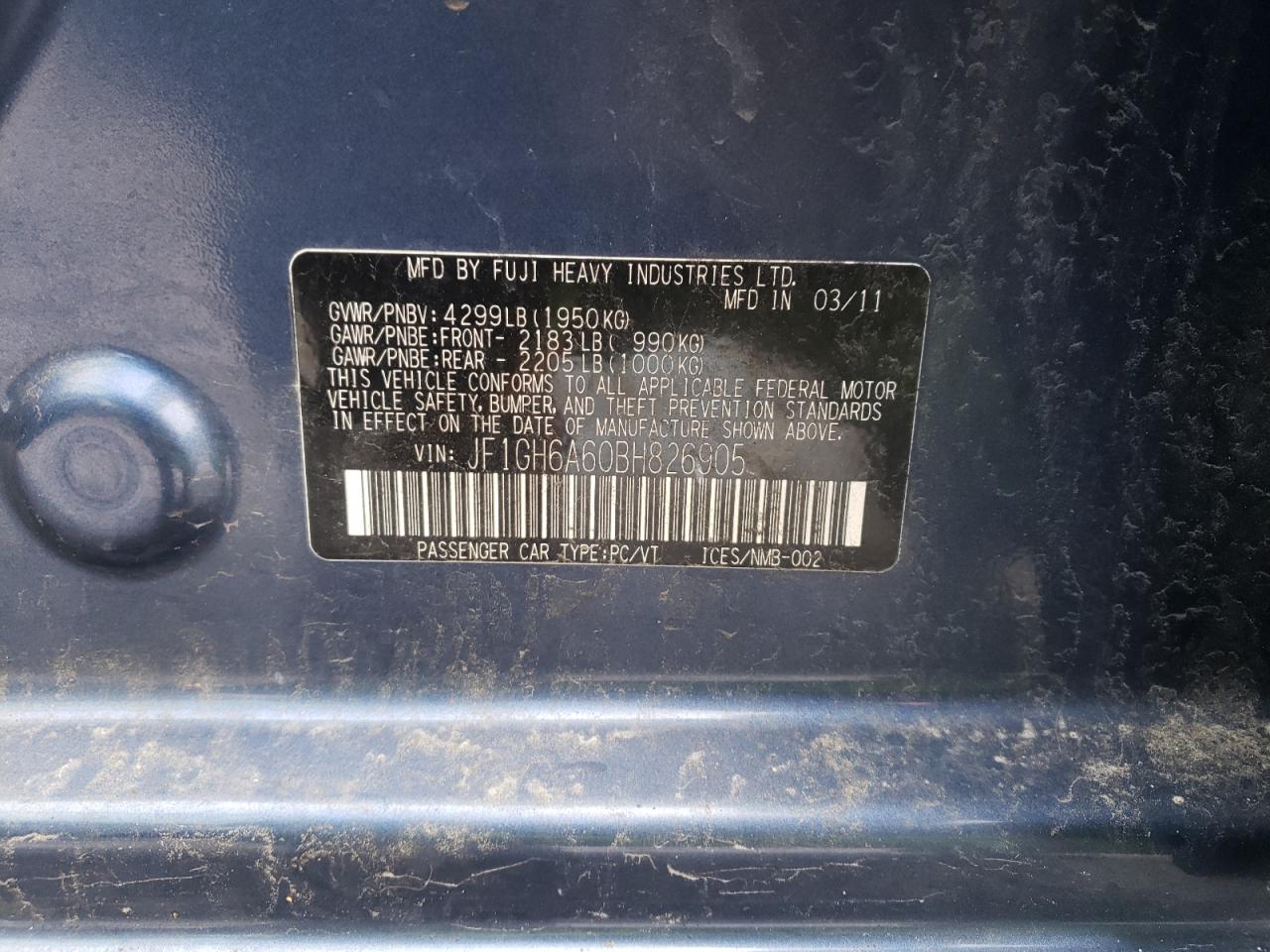 Photo 10 from auction – 2011 SUBARU IMPREZA 2. with VIN JF1GH6A60BH826905
