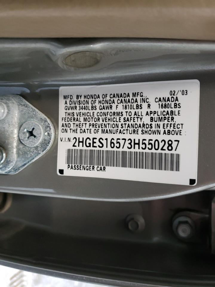 Photo 10 from auction – 2003 HONDA CIVIC LX with VIN 2HGES16573H550287
