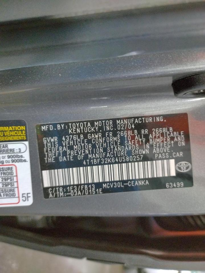 Photo 10 from auction – 2004 TOYOTA CAMRY LE with VIN 4T1BF32K64U580257