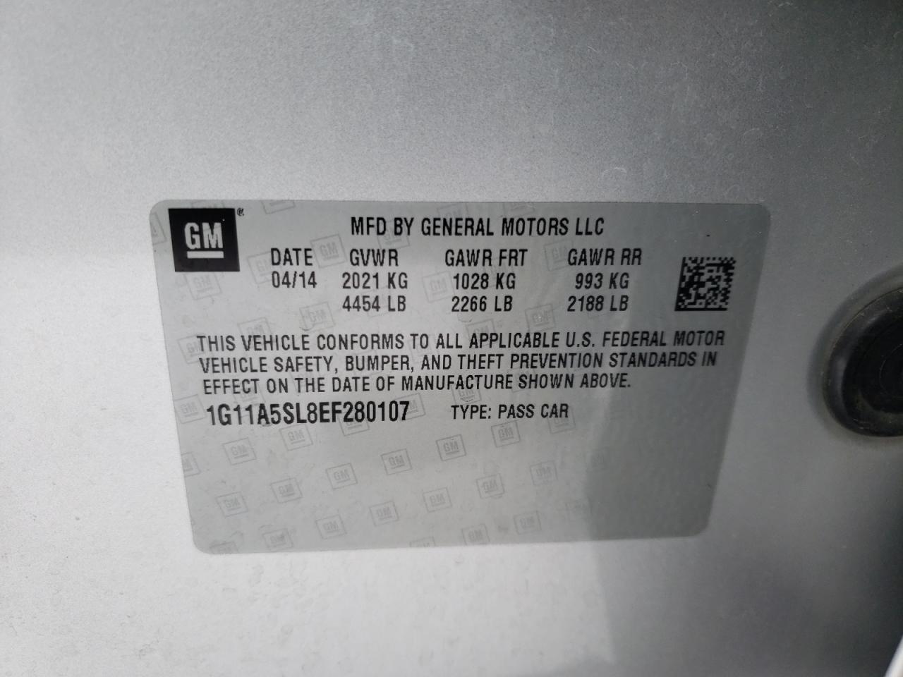 Photo 10 from auction – 2014 CHEVROLET MALIBU LS with VIN 1G11A5SL8EF280107