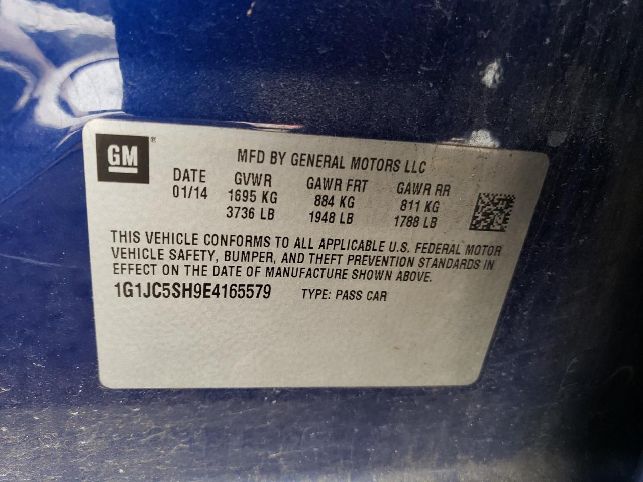 Photo 10 from auction – 2014 CHEVROLET SONIC LT with VIN 1G1JC5SH9E4165579