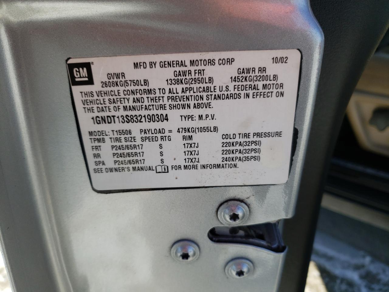 Photo 10 from auction – 2005 CHEVROLET TRAILBLAZE with VIN 1GNDS13S152189131