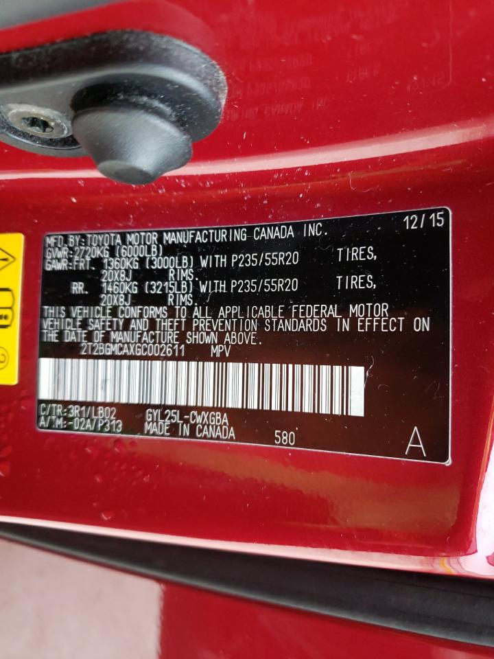 Photo 10 from auction – 2016 LEXUS RX 450H BA with VIN 2T2BGMCAXGC002611