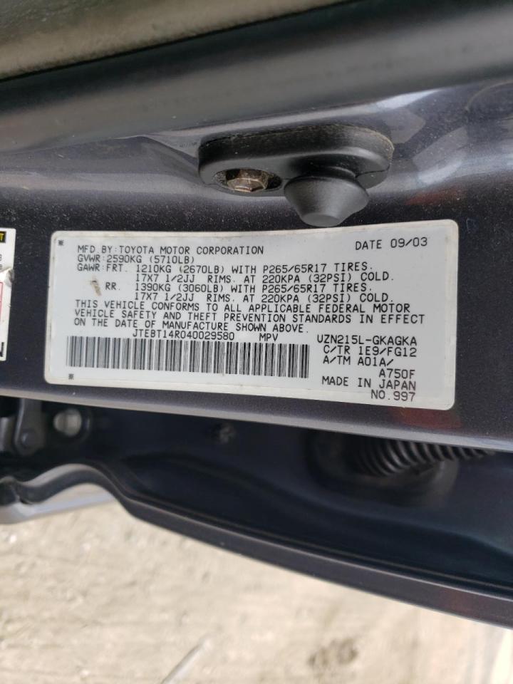 Photo 10 from auction – 2004 TOYOTA 4RUNNER SR with VIN JTEBT14R040029580